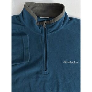Columbia Men's Large Teal Blue Gray 1/4 Zip Retro Fleece Long‎ Sleeve Pullover